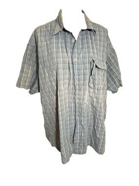 Men’s Wrangler Outdoors Blue Plaid 100% Cotton Short Sleeve Button Shirt Sz 3XL